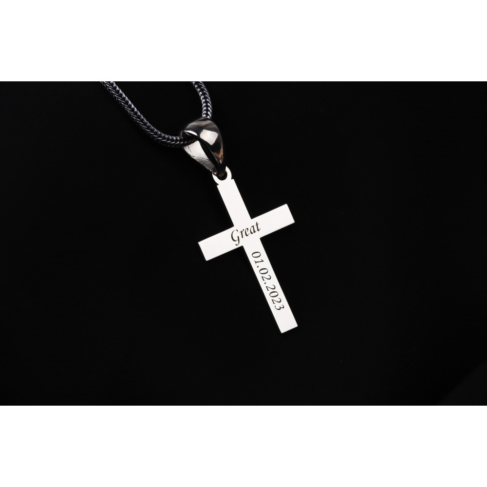 Glorria 925k Sterling Silver Men Personalized Name Cross Sterling Silver Necklace