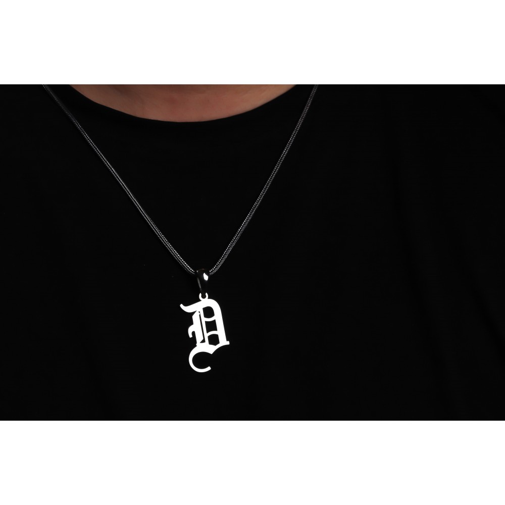 Glorria 925k Sterling Silver Men Personalized Gothic Letter Sterling Silver Necklace