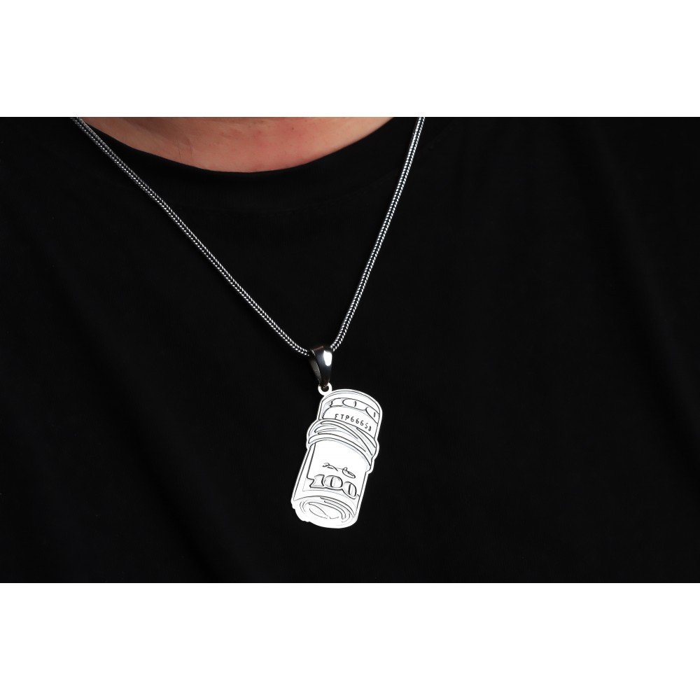 Glorria 925k Sterling Silver Men 100 Dollar Silver Necklace