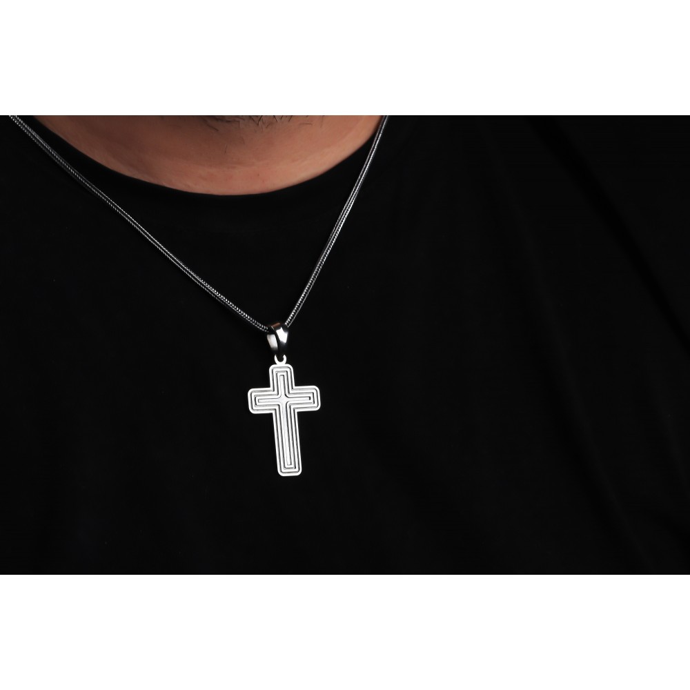 Glorria 925k Sterling Silver Men Cross Silver Necklace