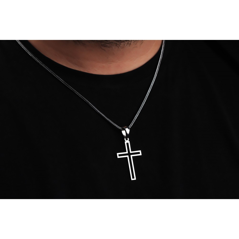 Glorria 925k Sterling Silver Men Cross Silver Necklace