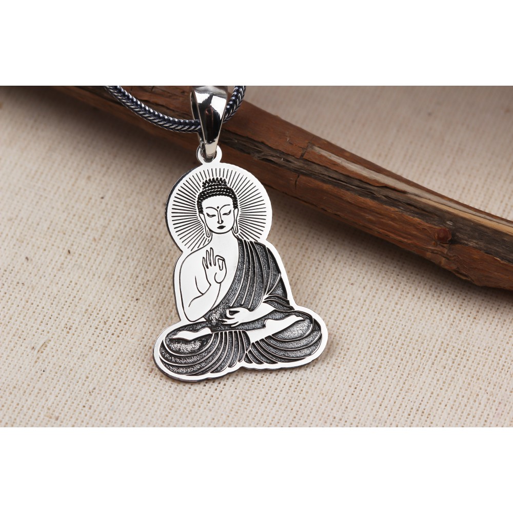 Glorria 925k Sterling Silver Men Buddhist Nun Sterling Silver Necklace