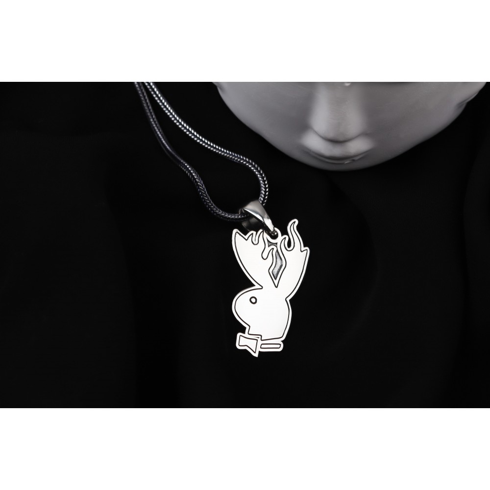 Glorria 925k Sterling Silver Men Playboy Silver Necklace