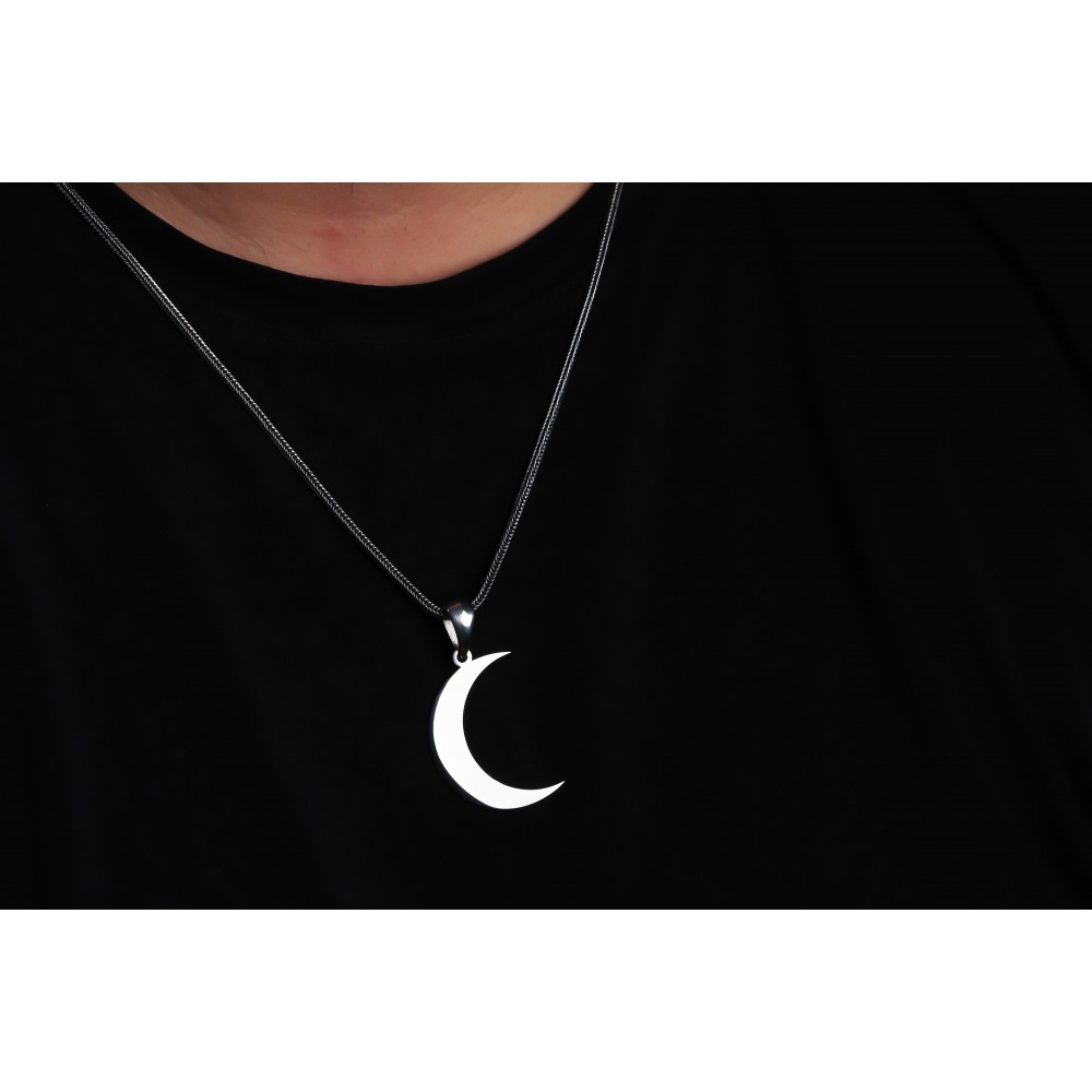 Glorria 925k Sterling Silver Men Crescent Silver Necklace