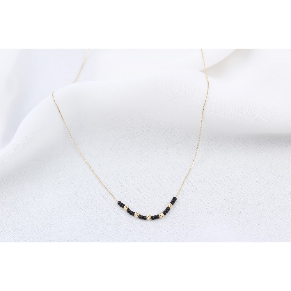 Glorria 14k Solid Gold Dorica Bead Necklace