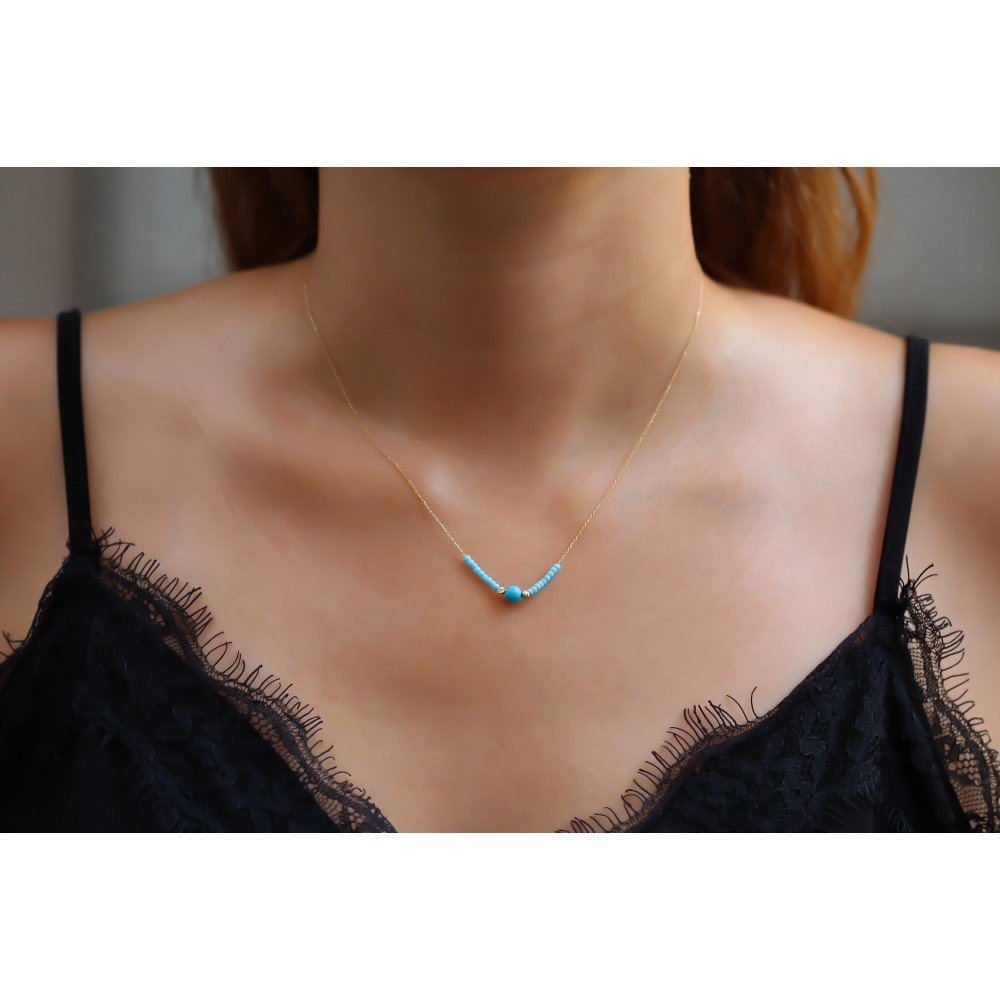 Glorria 14k Solid Gold Turquoise Necklace