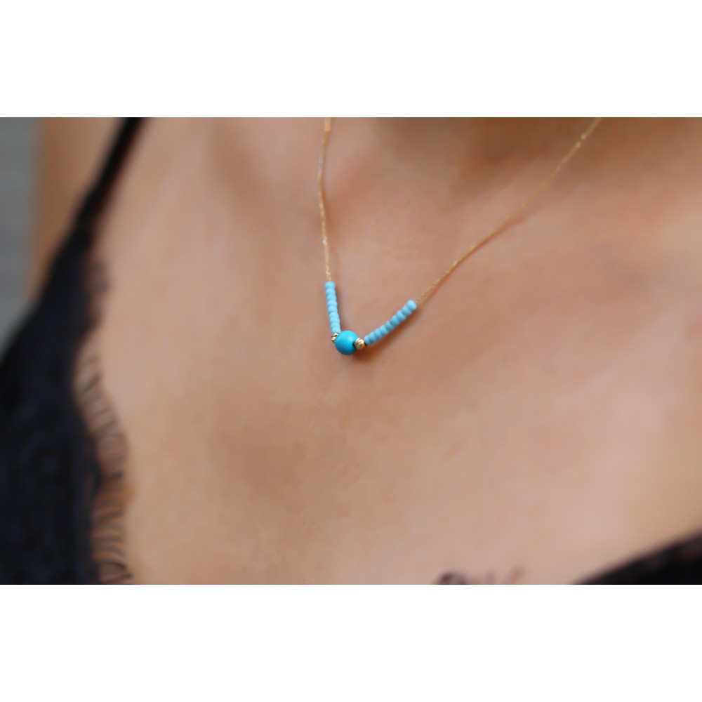 Glorria 14k Solid Gold Turquoise Necklace