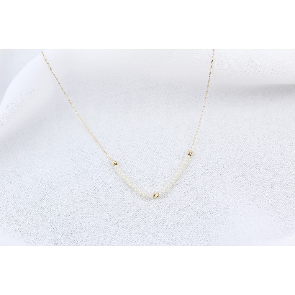 Glorria 14k Solid Gold Dorica Bead Necklace