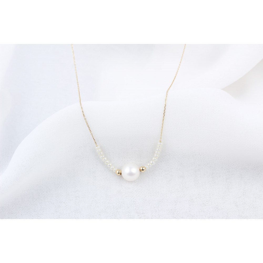 Glorria 14k Solid Gold Ball Pearl Necklace