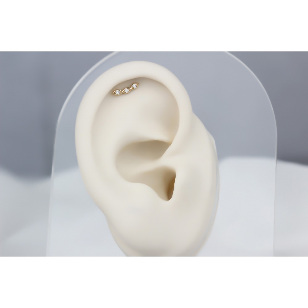 Glorria 14k Solid Gold Three Stone Helix Piercing