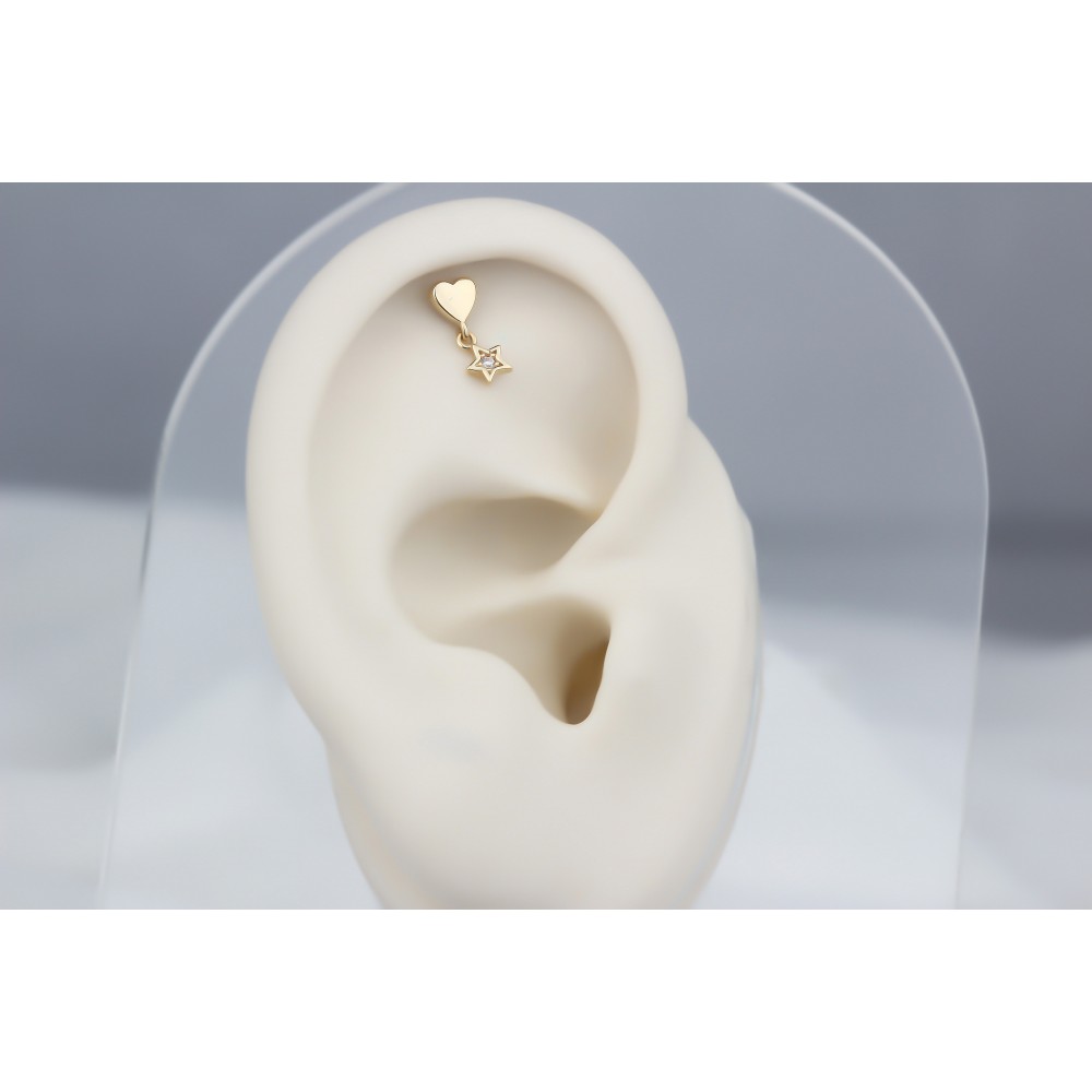 Glorria 14k Solid Gold Hanging Heart Helix Piercing