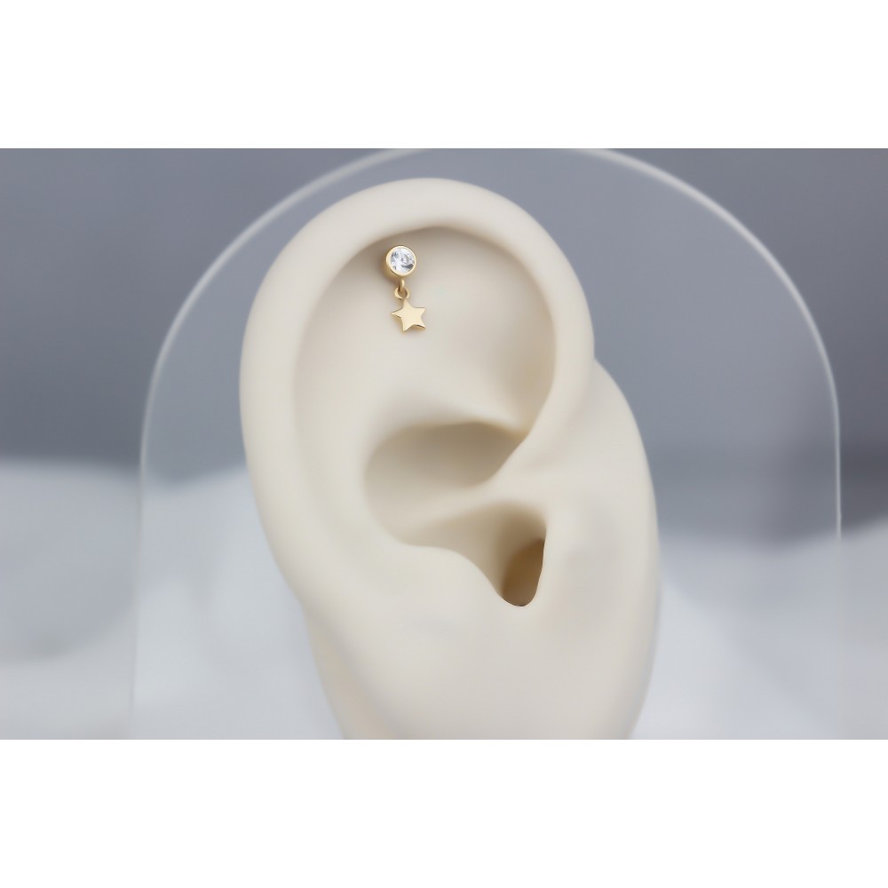 Glorria 14k Solid Gold Hanging Solitaire Helix Piercing