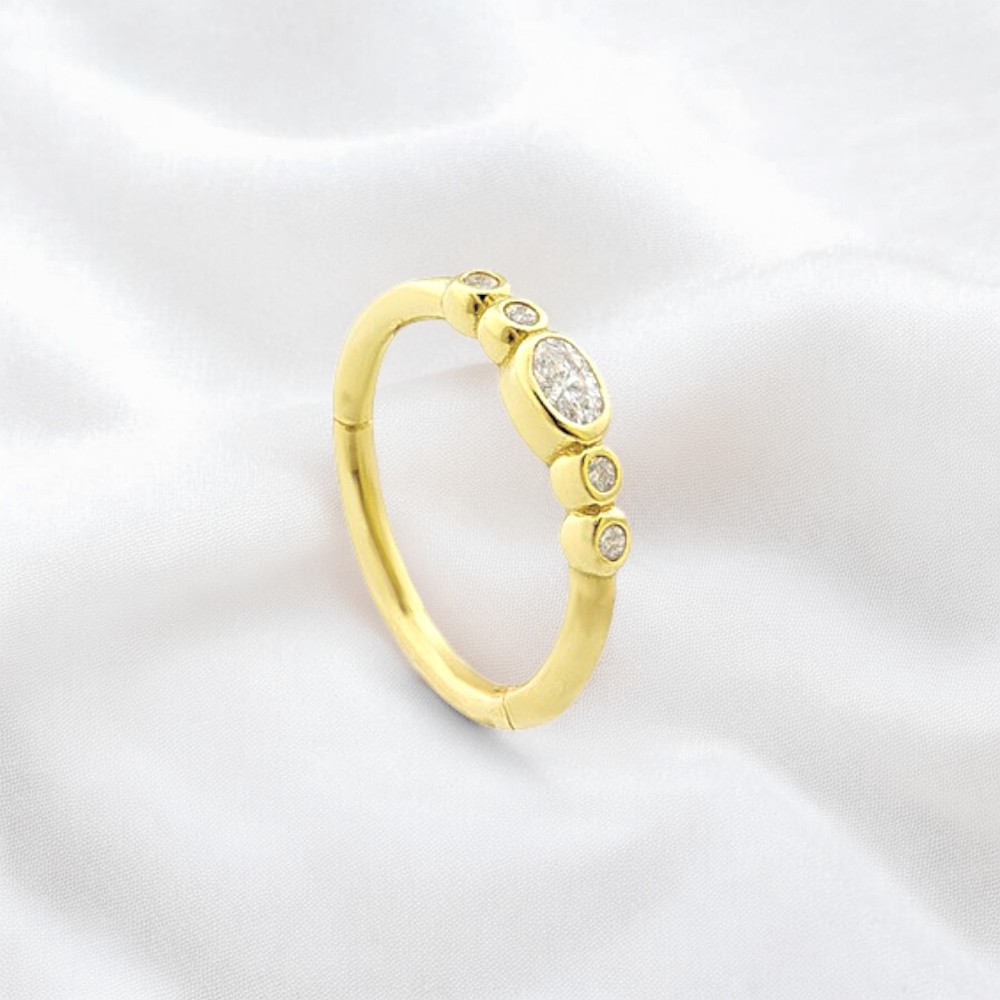 Glorria 14k Solid Gold Stones Ring Piercing