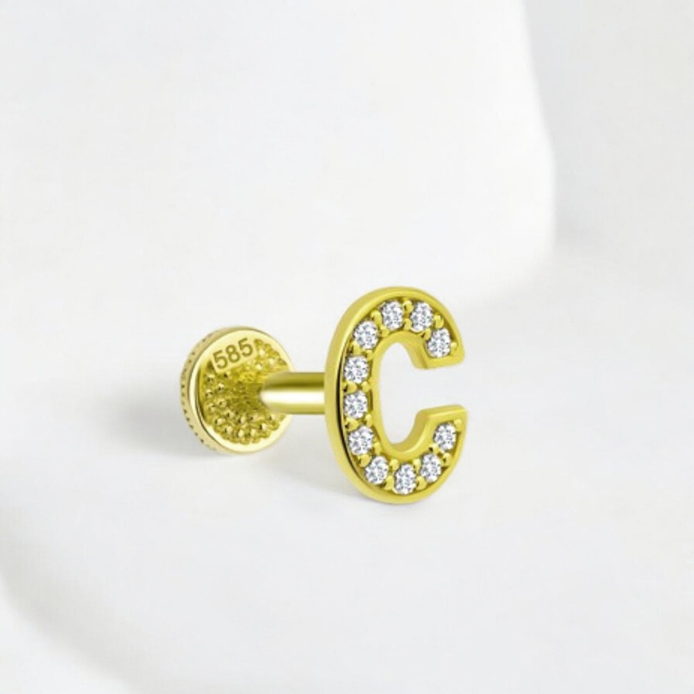 Glorria 14k Solid Gold Letter C Tragus Piercing