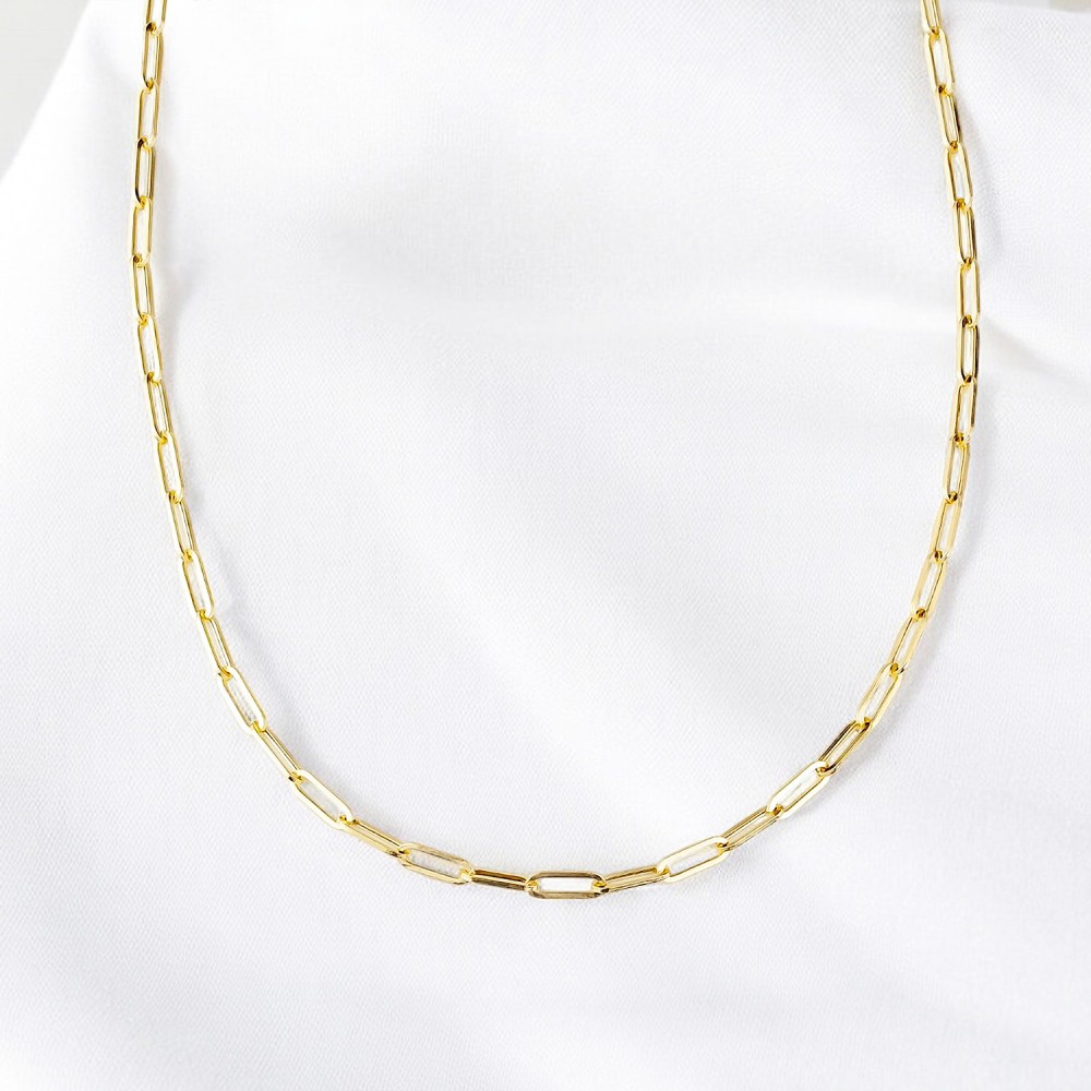 Glorria 14k Solid Gold Paper Clip Chain