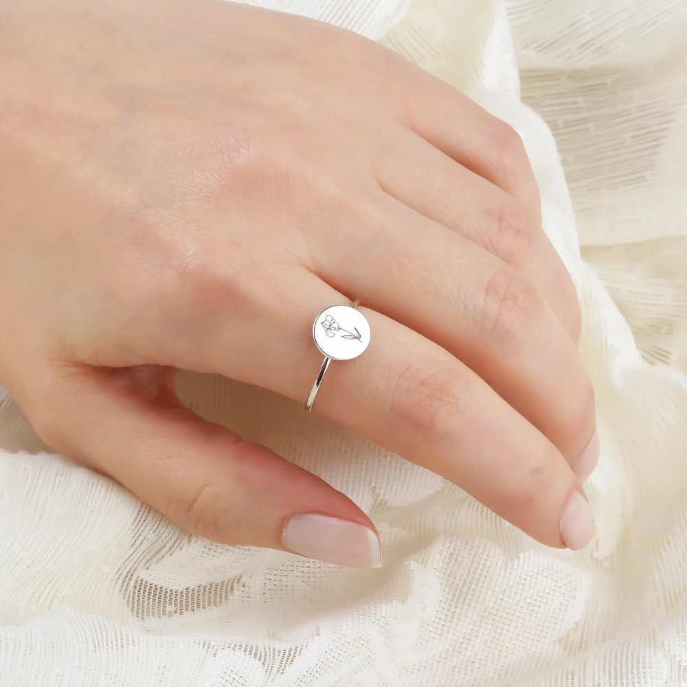 Glorria 925k Sterling Silver Personalized Birth Flower Ring