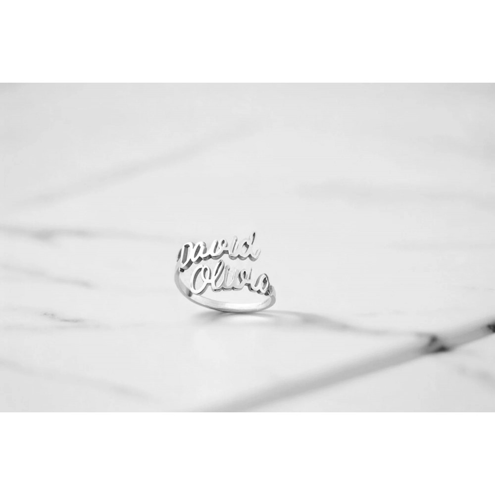 Glorria 925k Sterling Silver Personalized Two Names Ring