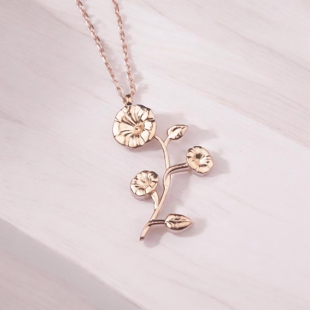 Glorria 925k Sterling Silver Personalized Birth Flower Necklace