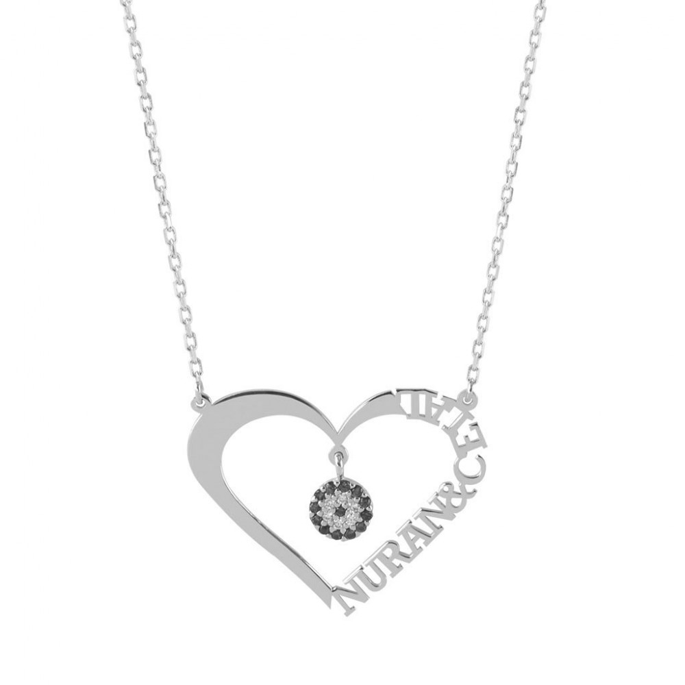 Glorria 925k Sterling Silver Personalized Name Heart Silver Necklace GLR607