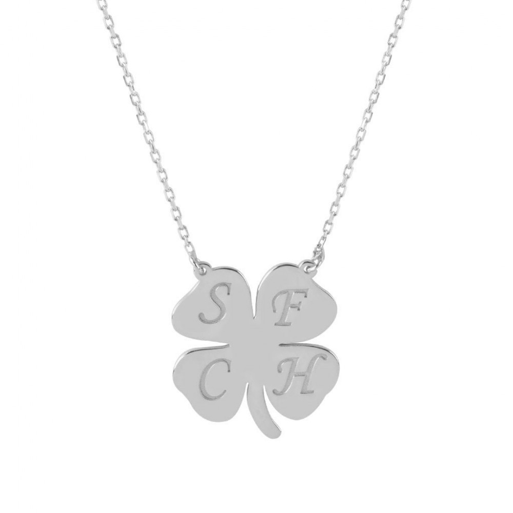 Glorria 925k Sterling Silver Personalized Letter Clover Silver Necklace GLR591