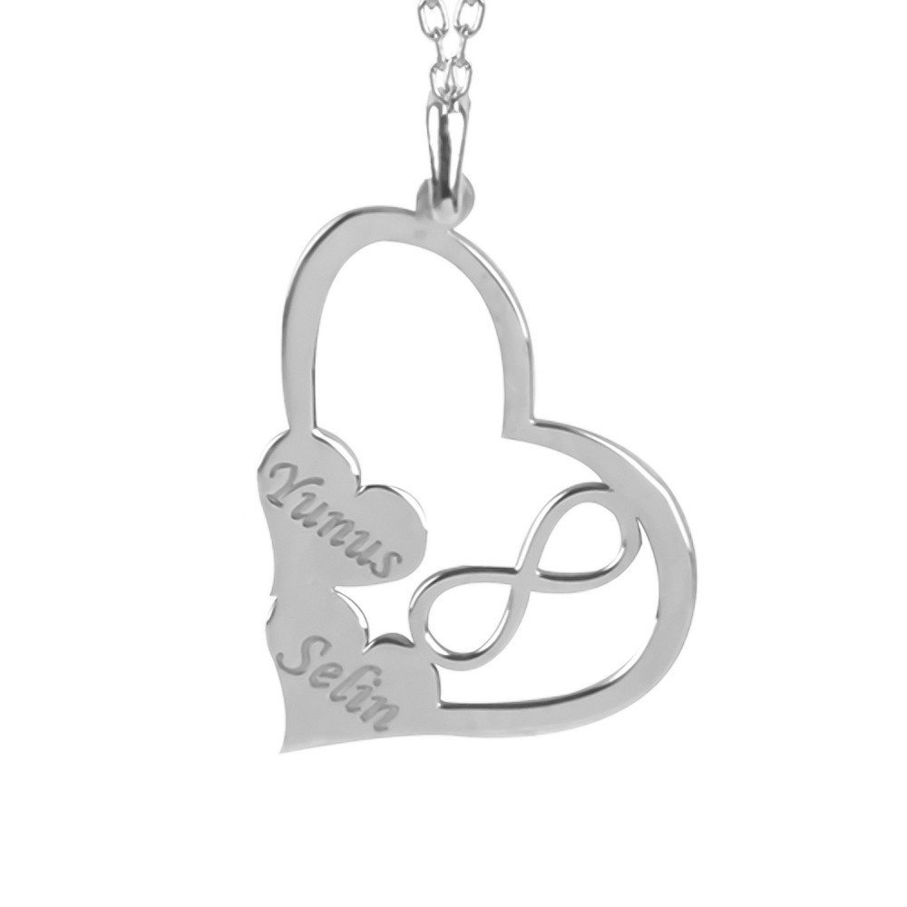 Glorria 925k Sterling Silver Personalized Name Heart Infinity Silver Necklace