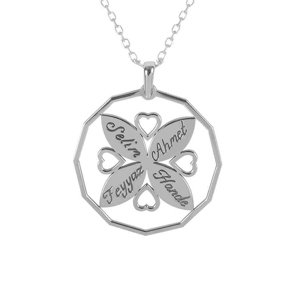 Glorria 925k Sterling Silver Personalized 4 Name Heart Silver Necklace