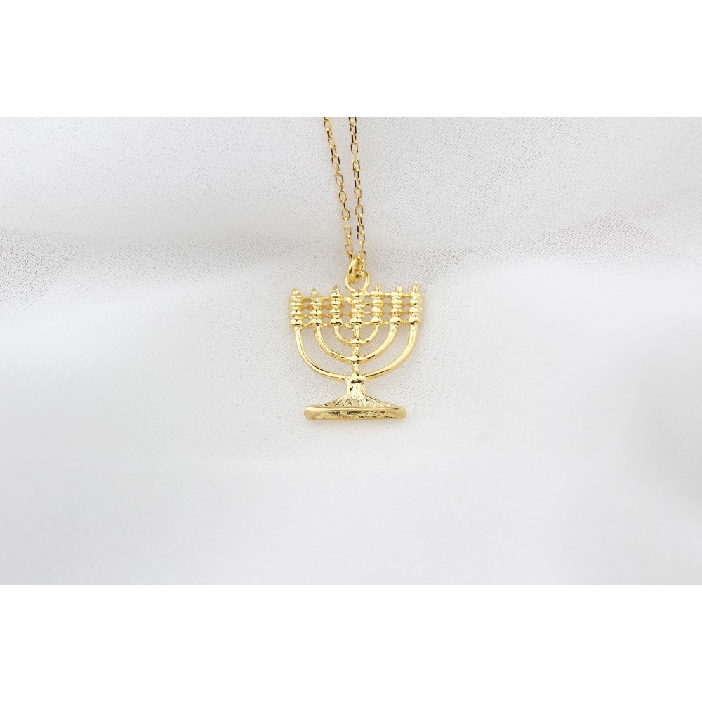 Glorria 925k Sterling Silver 7 Branch Menorah Necklace