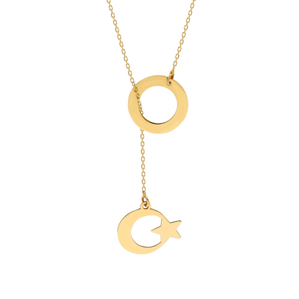 Glorria 14k Solid Gold Star and Crescent Necklace