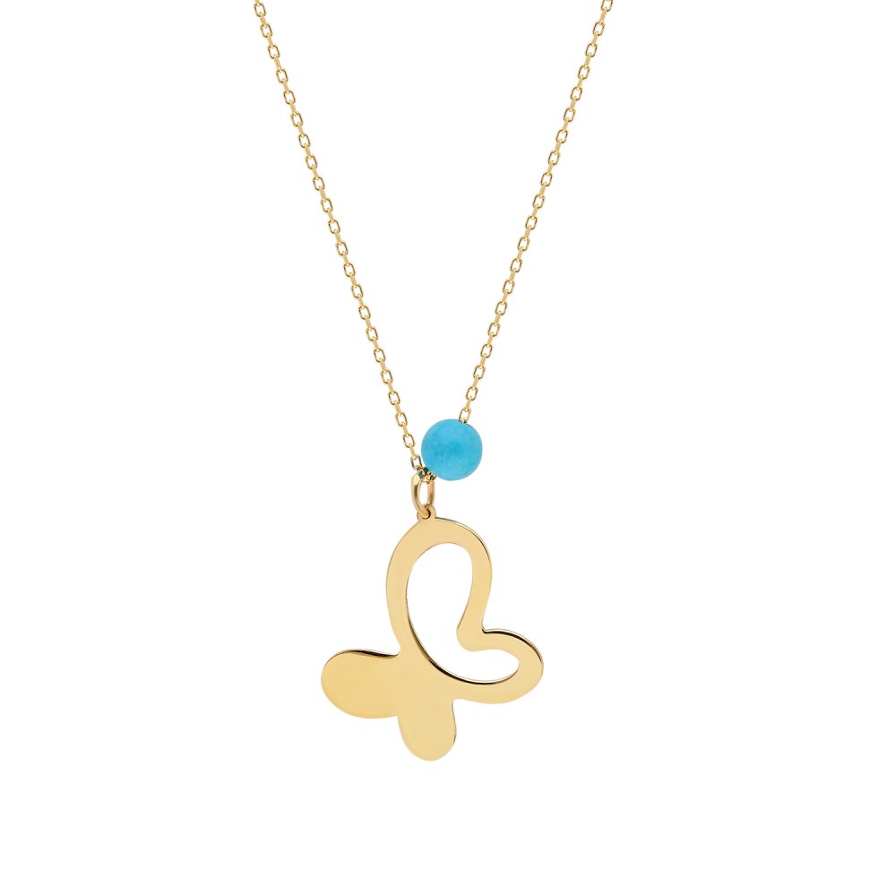 Glorria 14k Solid Gold Turquoise Butterfly Necklace