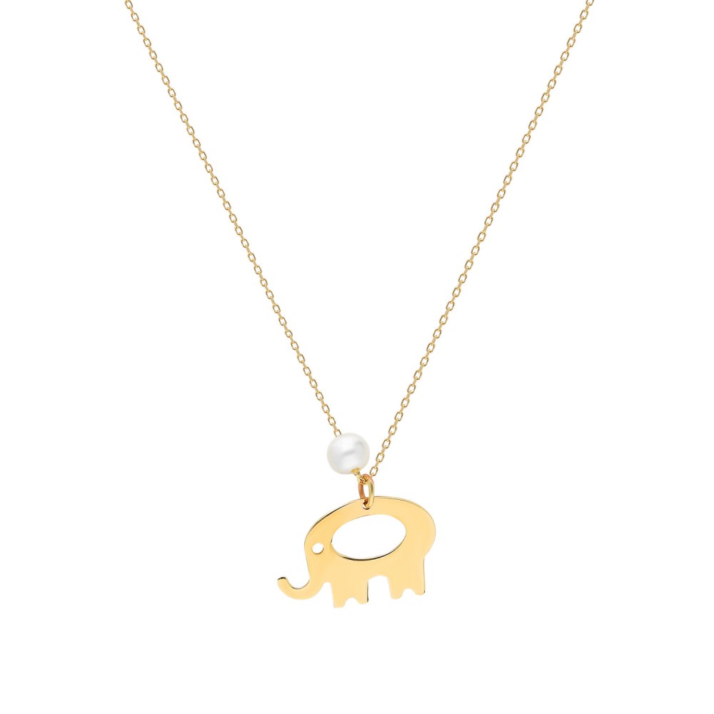 Glorria 14k Solid Gold Pearl Elephant Necklace