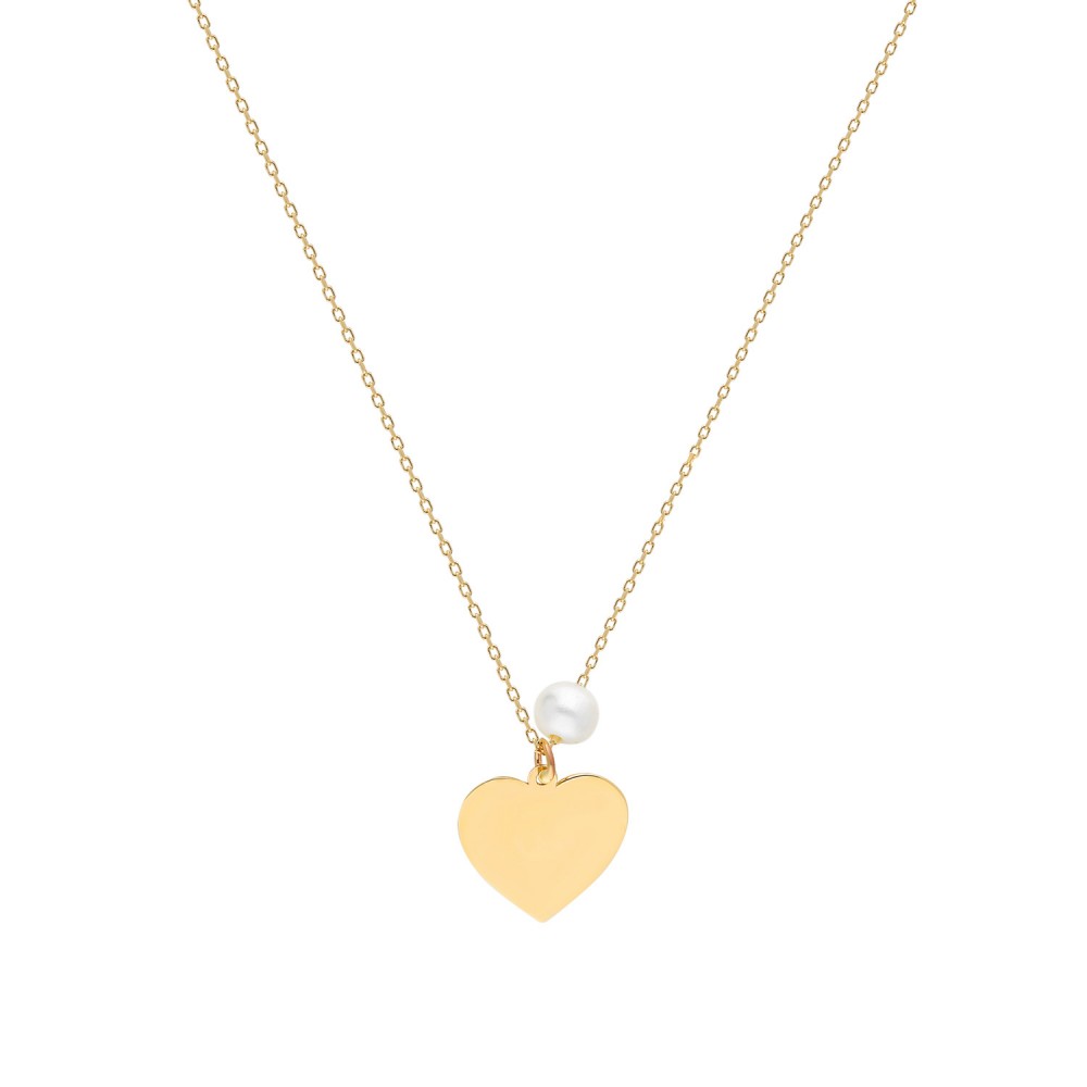 Glorria 14k Solid Gold Pearl Heart Necklace