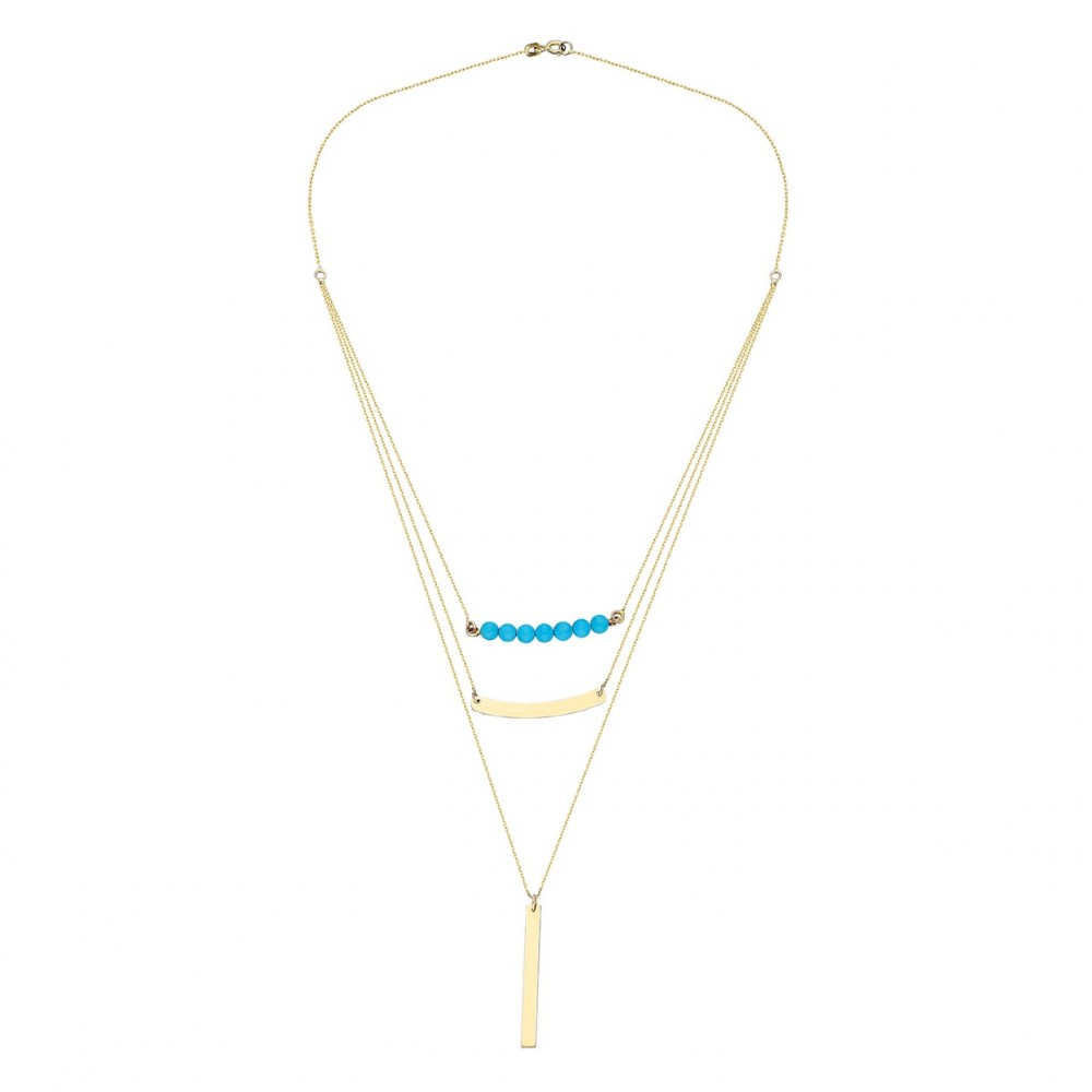 Glorria 14k Solid Gold Three Combine Turquoise Stripe Necklace