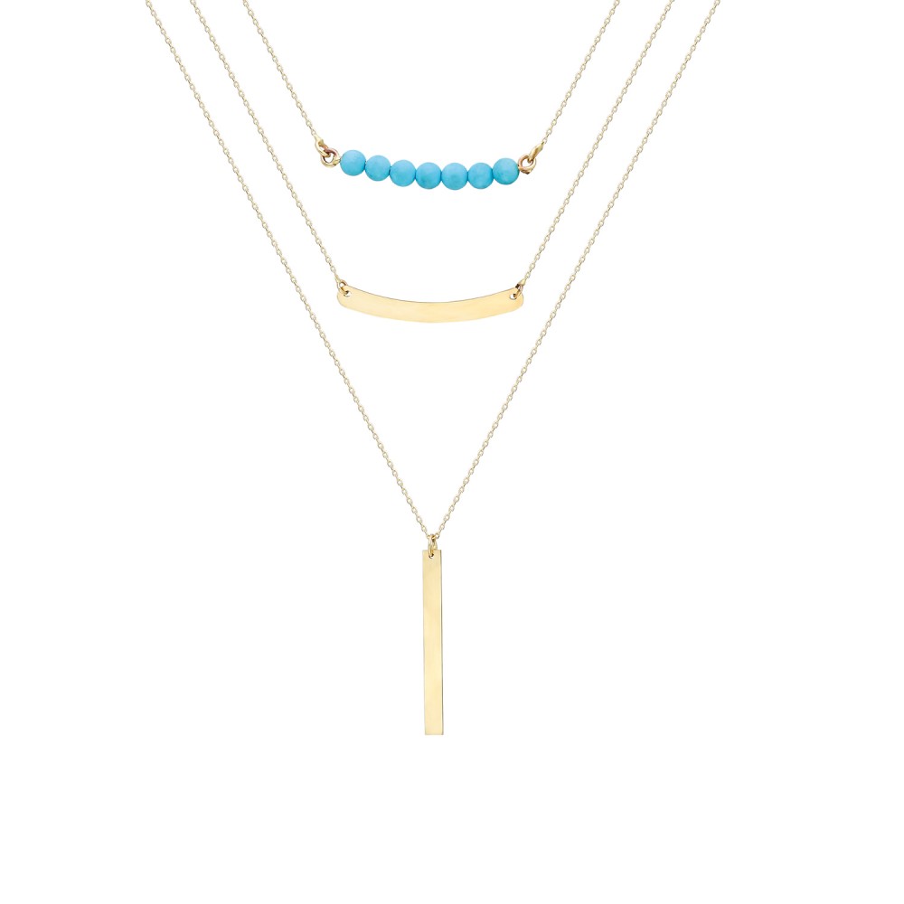 Glorria 14k Solid Gold Three Combine Turquoise Stripe Necklace