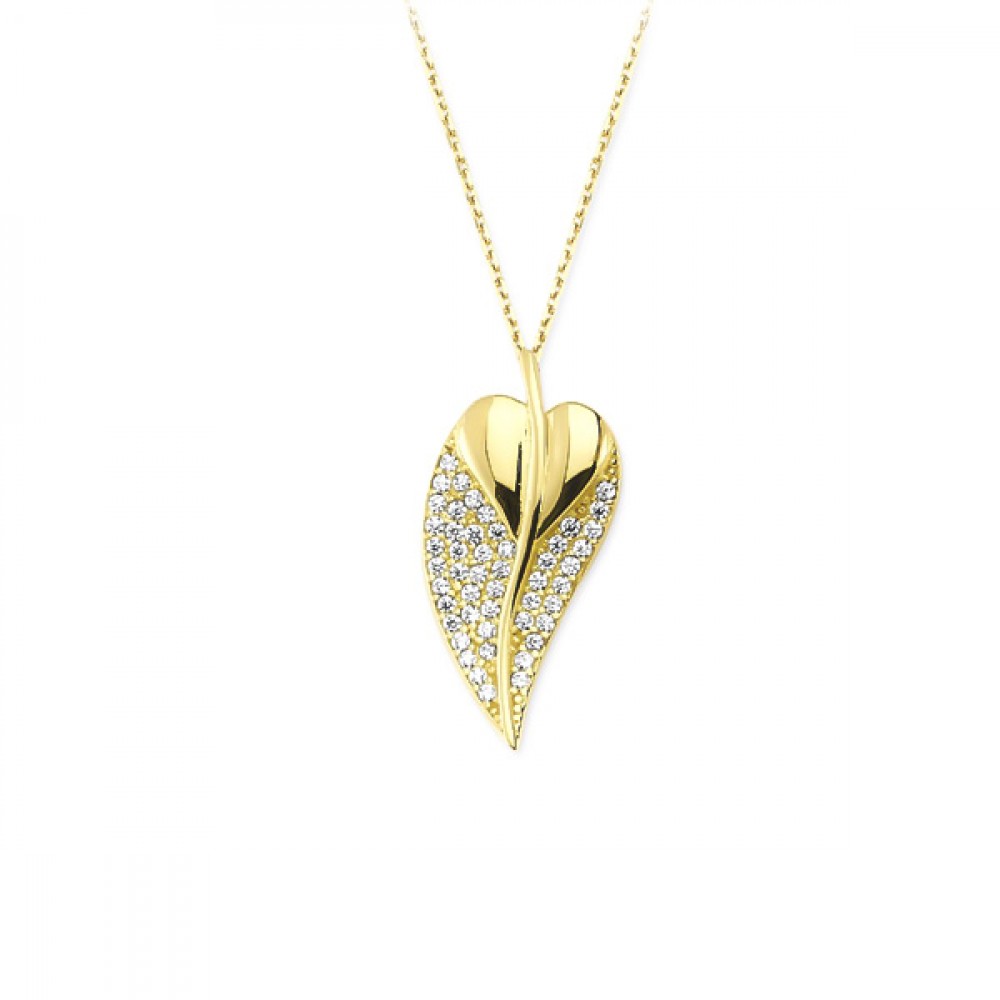 Glorria 14k Solid Gold Hearted Leaf Necklace